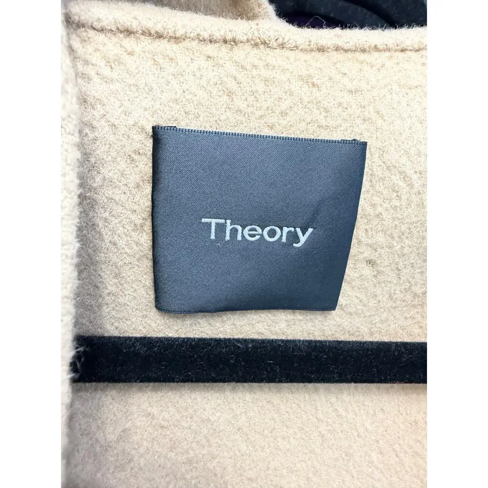 Theory Wilrose New Divide Wool Cashmere Wool Hooded Belted Wrap Coat Tan Sz S - Picture 9 of 14
